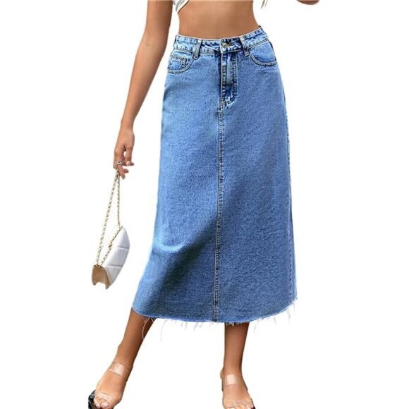 Women's Jean Skirt Stretch High Waisted Blue5 - Picture 1 of 5